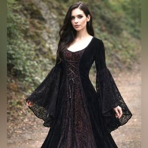 Lip Service gothic-style 
Size Large 
 Black Velvet Long Sleeve Dress